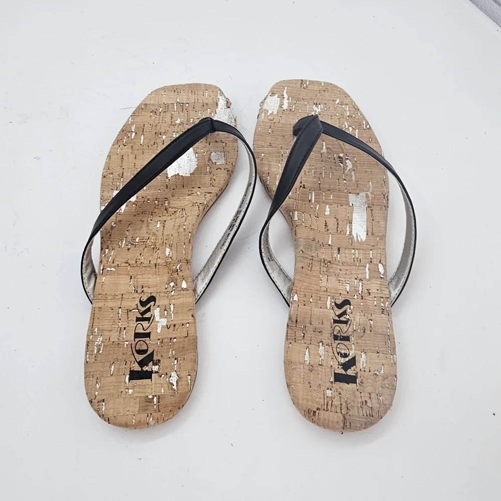 Korks Winnie Flat Flip Flop Sandals Black/Cork Women’s Size 8 Preowned